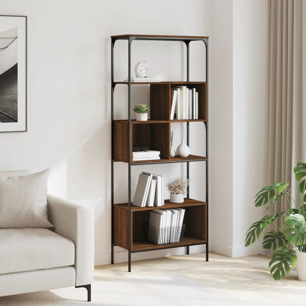 vidaXL Bookcase Brown Oak Engineered Wood, Metal 29.9x13.0x74.2 in