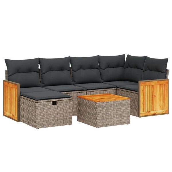 vidaXL Garden Sofa Set Grey PE rattan, Powder-coated steel, Polyester