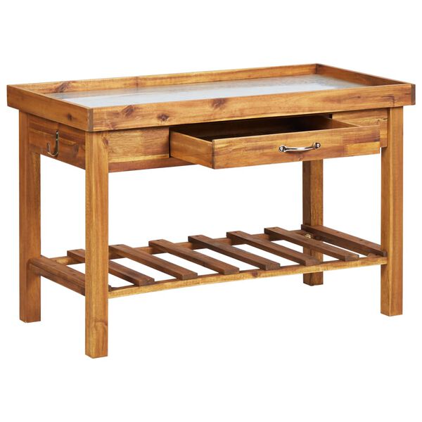 vidaXL Planting Table Brown Solid acacia wood with zinc Medium