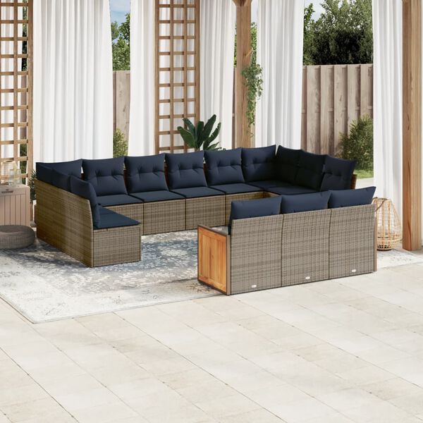 vidaXL 13 Piece Patio Sofa Set with Cushions Gray Poly Rattan