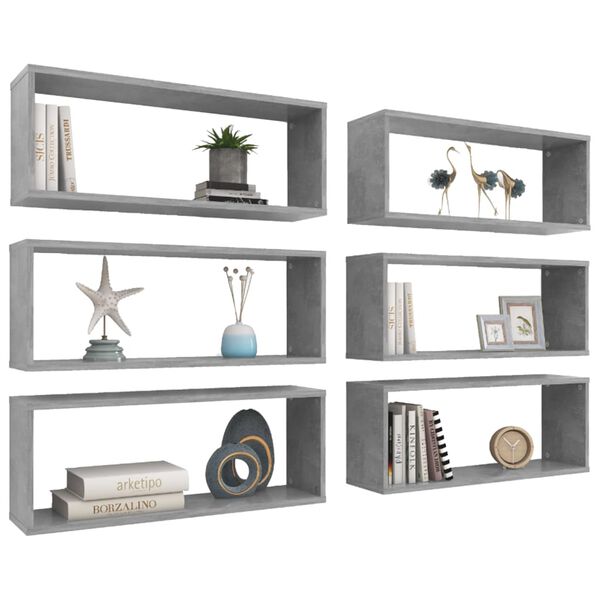 vidaXL Wall Shelf Set of 6 Concrete Gray Engineered Wood Medium