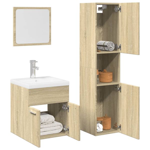 vidaXL Bathroom Furniture Set Sonoma oak, White Engineered wood, Ceramic