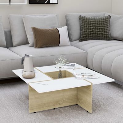 vidaXL Coffee Table White and Sonoma Oak 31.3"x31.3"x11.8" Engineered Wood