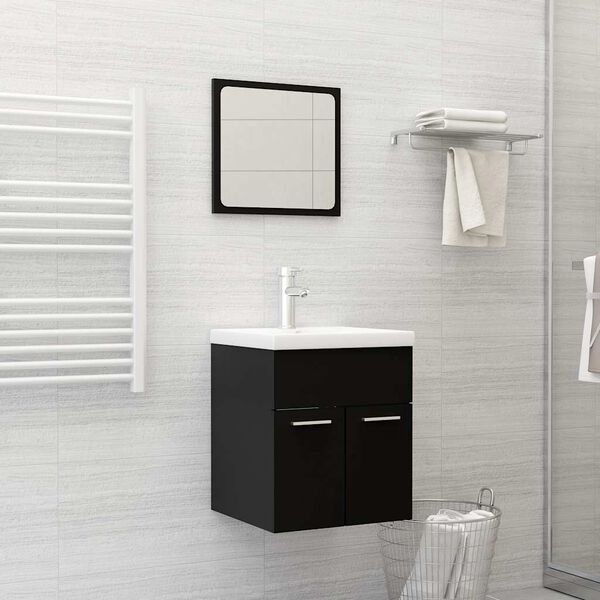 vidaXL Bathroom Furniture Set Black Engineered wood, Acrylic Medium