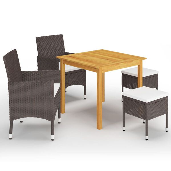 vidaXL Dining Set Brown, Cream White Solid Acacia Wood, Polyethylene Rattan