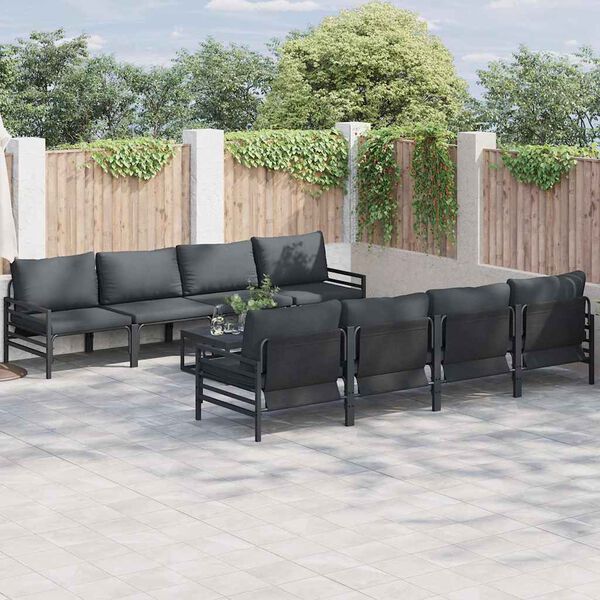 vidaXL Garden Sofa Set with Cushion 9 pcs Anthracite Steel & fabric