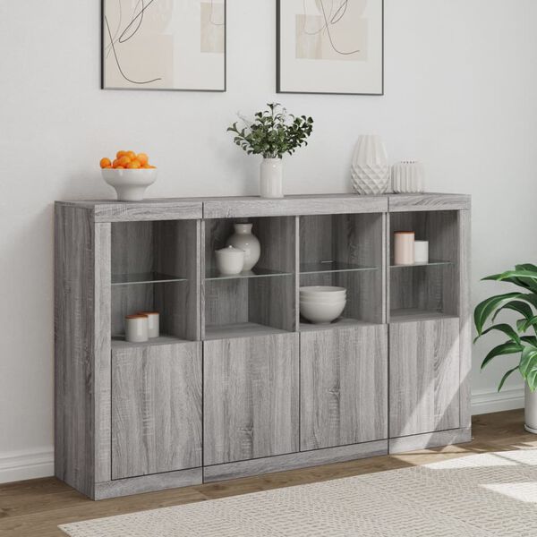 vidaXL Sideboard Set of 3 Grey sonoma Engineered wood, glass