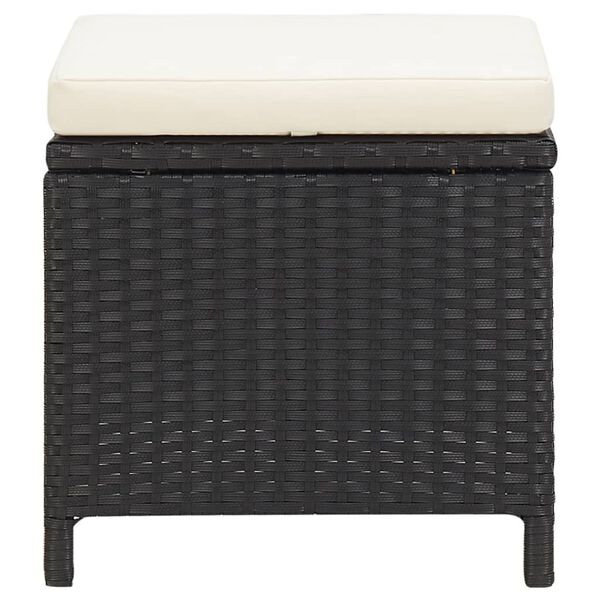 vidaXL Garden Stool Black and Cream White PE Rattan and Powder-Coated Steel