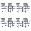 vidaXL Patio Chairs with Cushions 8 pcs Solid Acacia Wood Grey