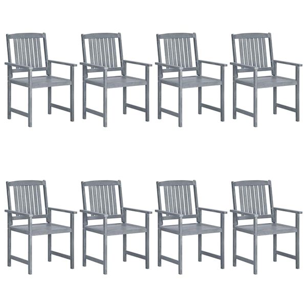vidaXL Patio Chairs with Cushions 8 pcs Solid Acacia Wood Grey