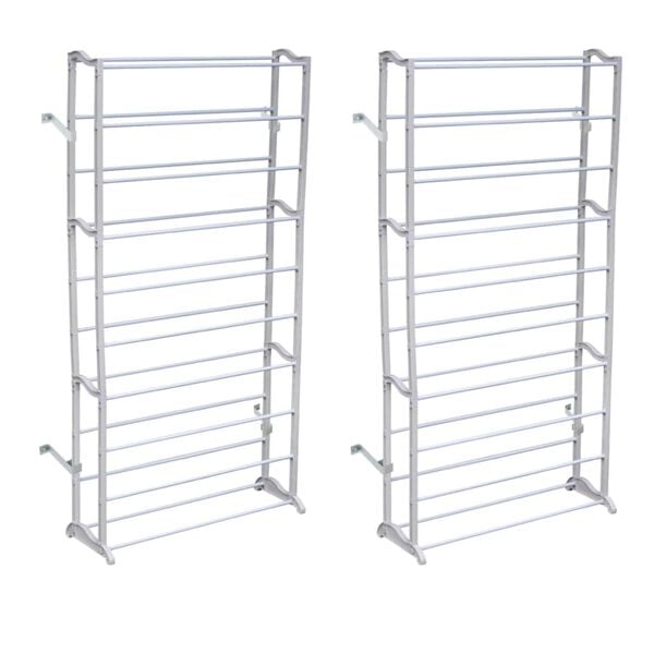 vidaXL Shoe Rack Set of 2 White Plastic with metal struts Compact
