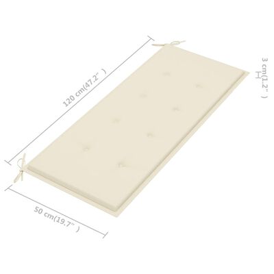 vidaXL Patio Bench with Cream Cushion 47.2" Solid Teak Wood