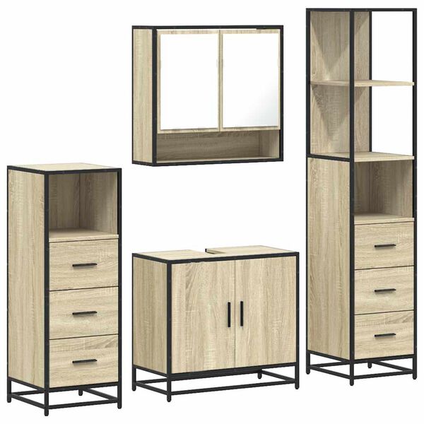 vidaXL Bathroom Furniture Set Sonoma oak Engineered wood, metal
