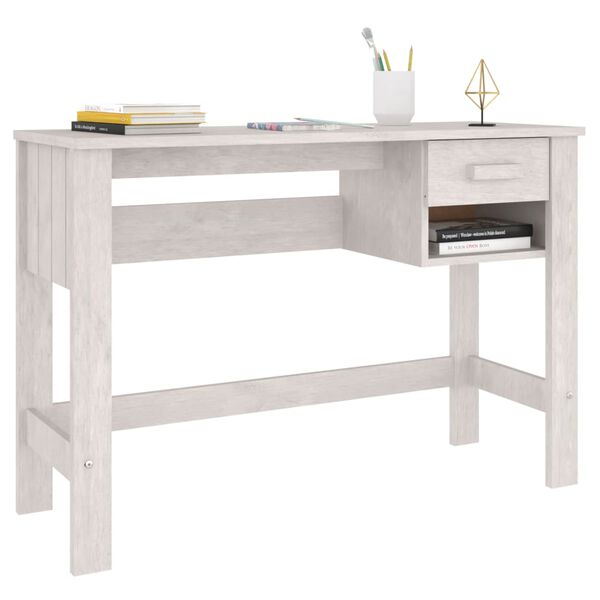 vidaXL Desk White Solid Pinewood Medium Desk Rectangular Traditional