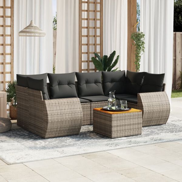 vidaXL Garden Sofa Set Grey PE rattan, powder-coated steel, acacia wood