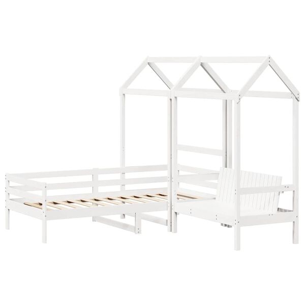 vidaXL Day Bed And Bench Set White Solid pine wood Single