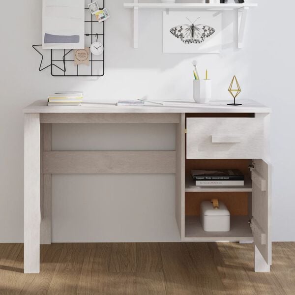 vidaXL Desk White Solid pine, MDF Medium Desk Rectangular Minimalist