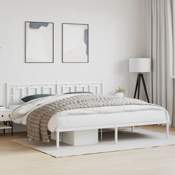 vidaXL Bed Frame White Steel 79 x 79 in Bed Frame Rectangular Modern