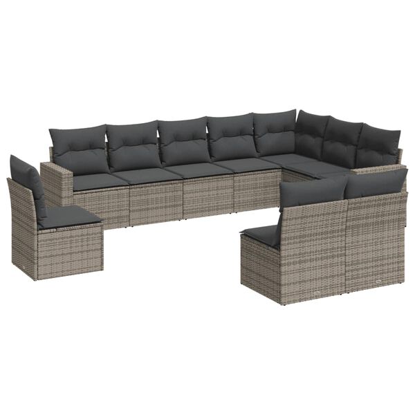 vidaXL Garden Sofa Set Gray PE rattan, powder-coated steel, fabric Large