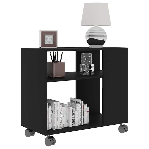 vidaXL Side Table Black Engineered wood 27.6x13.8x21.7 in Rollable