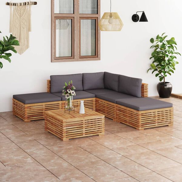 vidaXL 6 Piece Patio Lounge Set with Dark Gray Cushion Solid Teak Wood