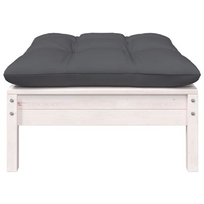 vidaXL Patio Footstool with Anthracite Cushion White Solid Pinewood