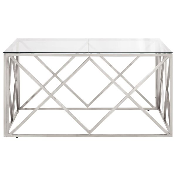 vidaXL Coffee Table Silver, Clear Stainless Steel, Tempered Glass