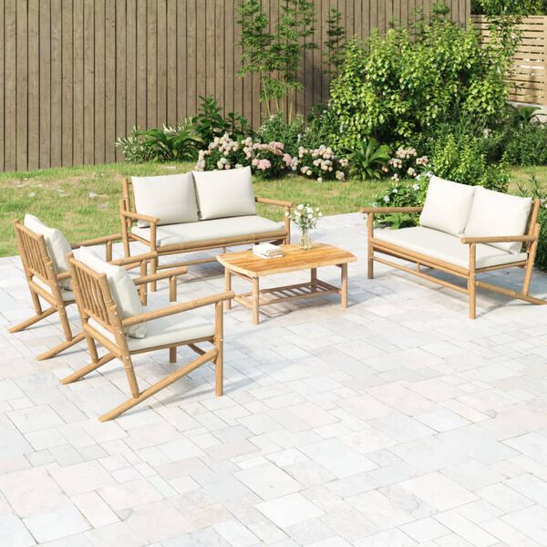 vidaXL Garden Lounge Set Cream White Bamboo Large Modular