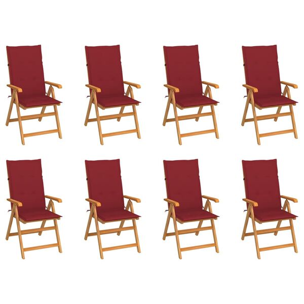 vidaXL Reclining Patio Chairs with Cushions 8 pcs Solid Teak Wood