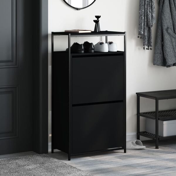 vidaXL Shoe Cabinet Black Engineered Wood Compact Shoe Cabinet
