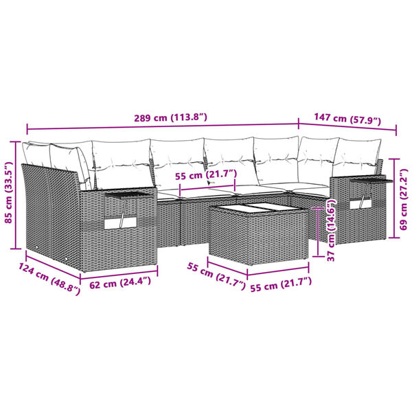 vidaXL Garden Sofa Set Light Grey and Dark Grey PE rattan Large