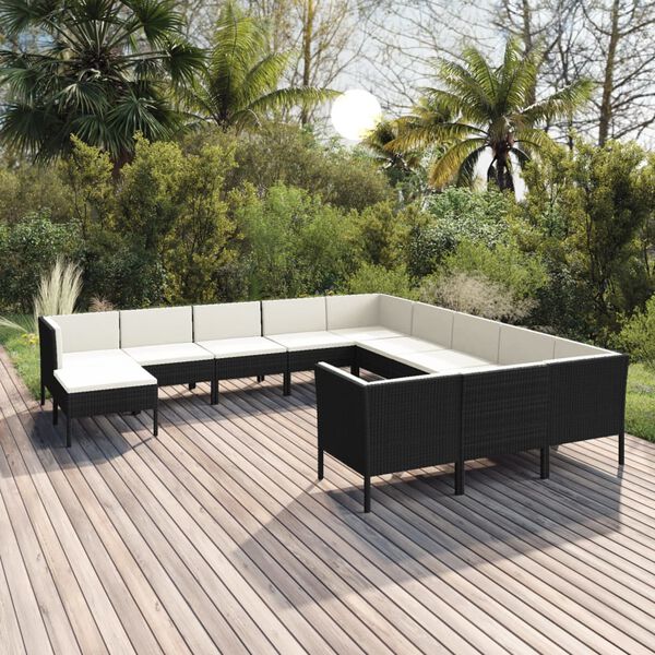 vidaXL Garden Lounge Set Black, Cream White