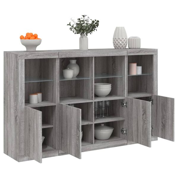 vidaXL Sideboard Set of 3 Grey sonoma Engineered wood, glass