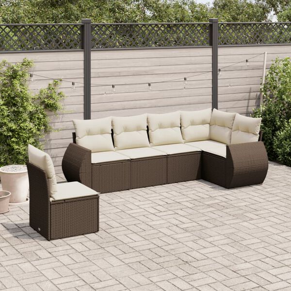 vidaXL Garden Sofa Set Brown PE Rattan, Powder-Coated Steel, 100% Polyester