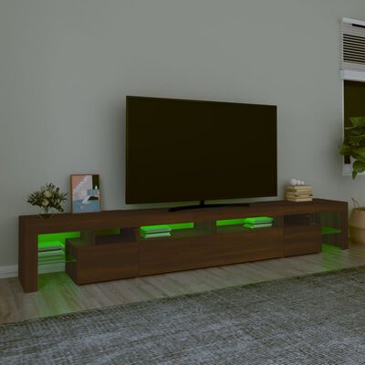vidaXL TV Stand with LED Lights Brown Oak 102.4"x14.4"x15.7"