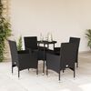 vidaXL 5 Piece Patio Dining Set with Cushions Black Poly Rattan and Glass