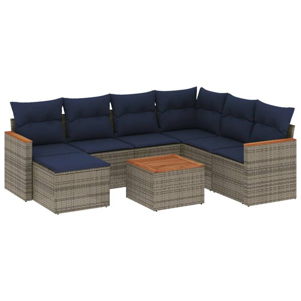 vidaXL 8 Piece Garden Sofa Set with Cushions Grey Poly Rattan