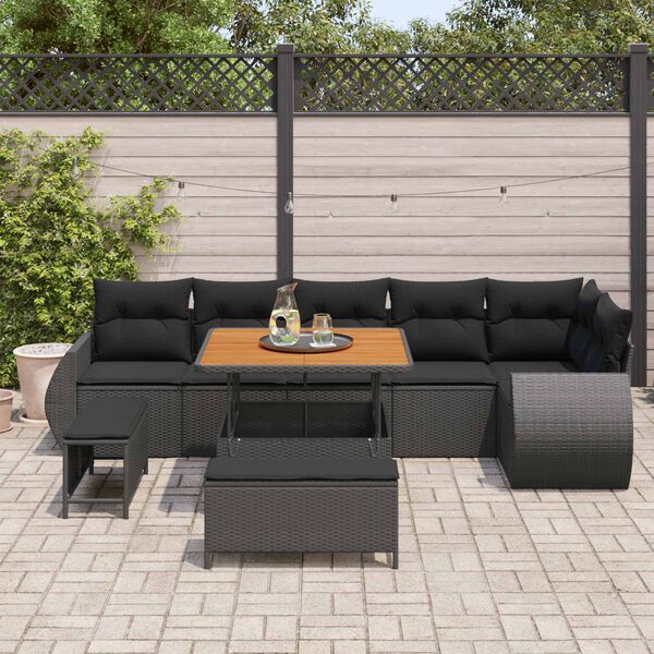 vidaXL Garden Sofa Set Height-Adjustable 9 pcs Black Poly Rattan