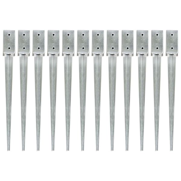 vidaXL Ground Spikes 12 pcs Silver 2.8x2.8x29.5" Galvanised Steel