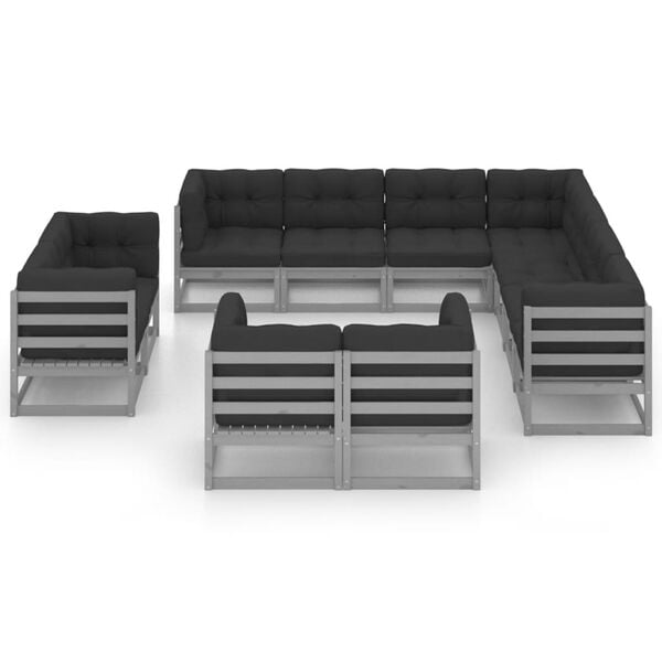 vidaXL Garden Lounge Set Grey Solid pinewood and polyester 11 Piece Set