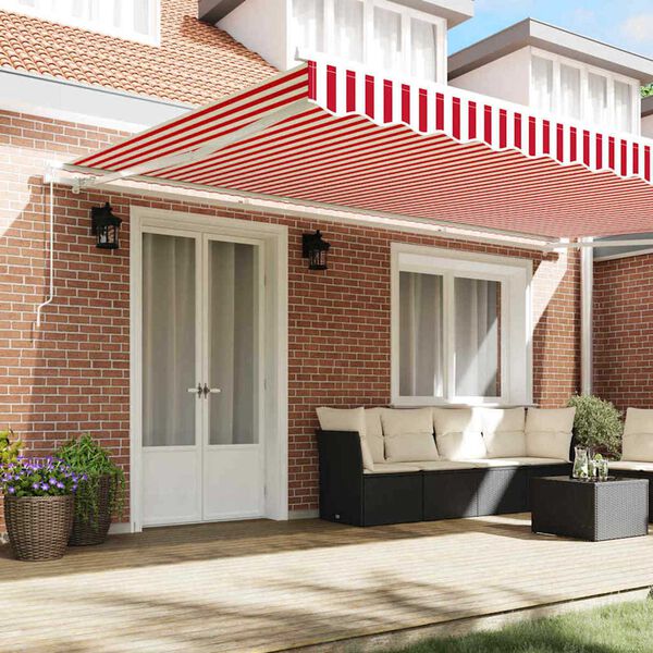 vidaXL Retractable Awning Red and White 196.85" x 118.11
