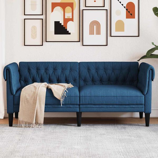 vidaXL Chesterfield Sofa Blue 100% polyester 2-Seater Chesterfield Sofa