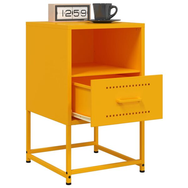 vidaXL Bedside Cabinet Set of 2 Mustard Yellow Steel Small