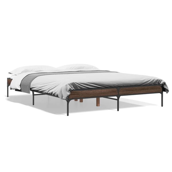 vidaXL Bed Frame Brown Oak Engineered Wood and Metal Double Durable