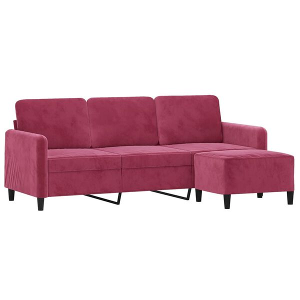 vidaXL 3-Seater Sofa with Footstool Wine Red 70.9" Velvet