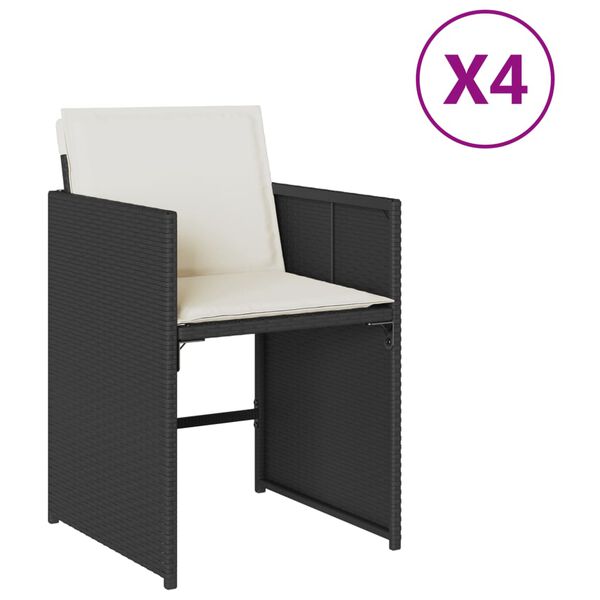 vidaXL Garden Chair Set of 4 Black chair with cream white cushions