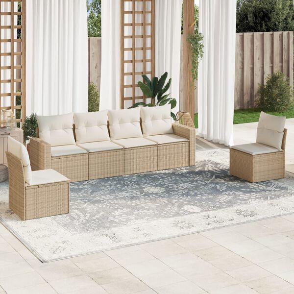 vidaXL Garden Sofa Set Beige, Cream PE rattan, Powder-coated steel Large