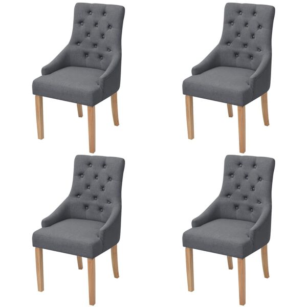 vidaXL Dining Chair Set of 4 Dark Gray Polyester upholstery, Oak wood legs