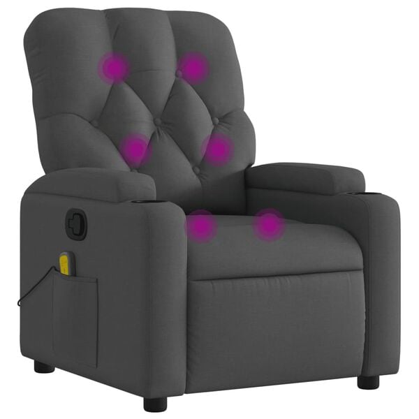 vidaXL Massage Recliner Chair Dark grey Polyester fabric, metal, plywood