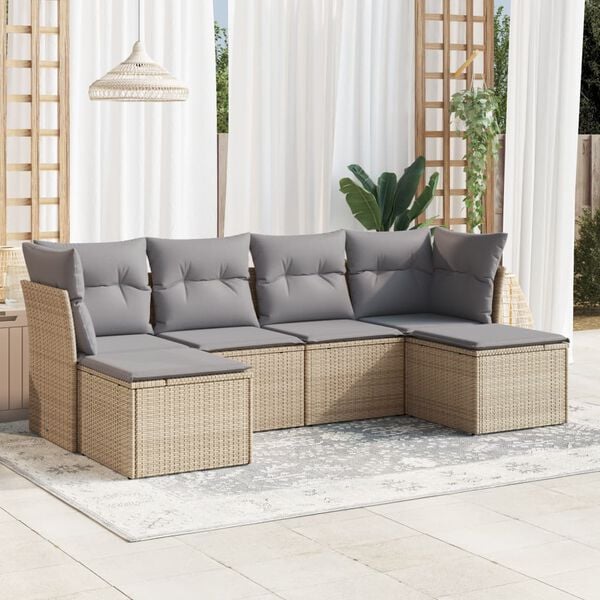 vidaXL Garden Sofa Set Beige PE rattan, powder-coated steel, fabric Large